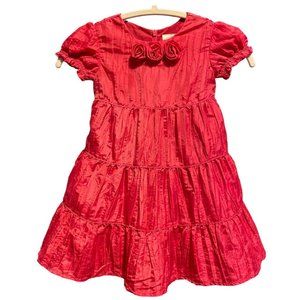 Hanna Andersson Hot Pink Taffeta Tiered Ruffle Dress 90 3 3T Holiday Christmas